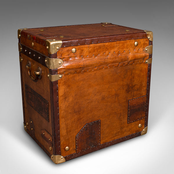 Pair Of Vintage Officer's Campaign Luggage Boxes, English, Leather, Nightstand