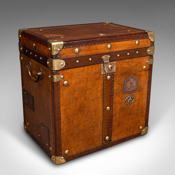 Pair Of Vintage Officer's Campaign Luggage Boxes, English, Leather, Nightstand
