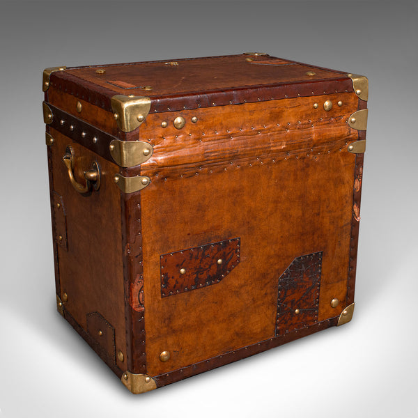 Pair Of Vintage Officer's Campaign Luggage Boxes, English, Leather, Nightstand