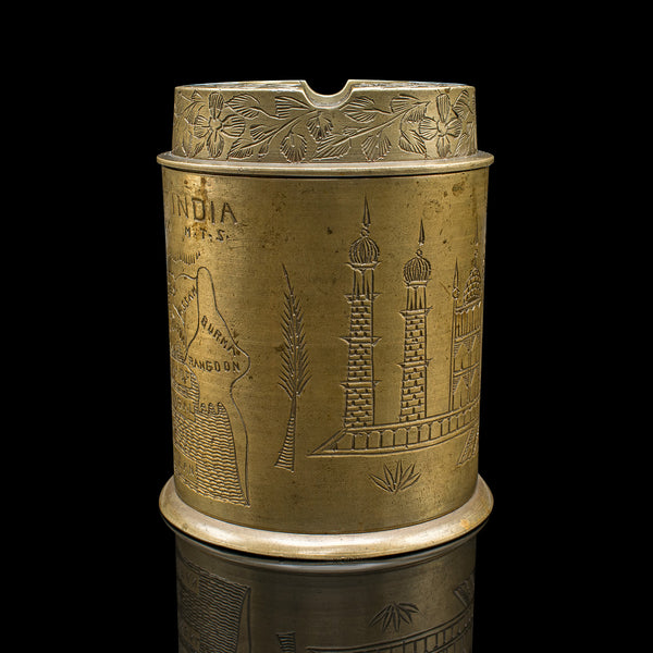 Antique Hand Decorated Cigarette Keeper, Indian, Brass, Tobacco Tin, Victorian
