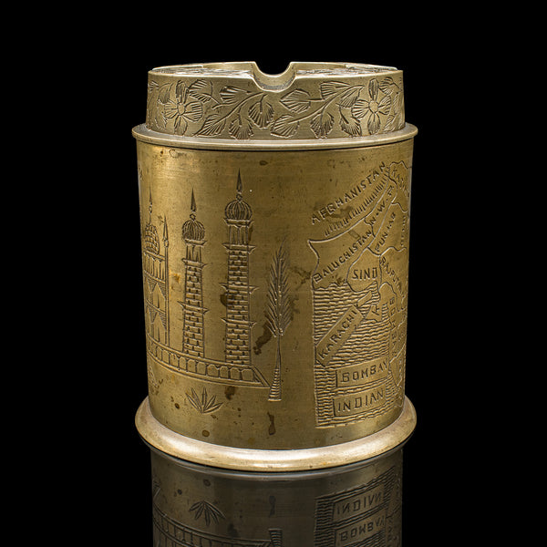 Antique Hand Decorated Cigarette Keeper, Indian, Brass, Tobacco Tin, Victorian