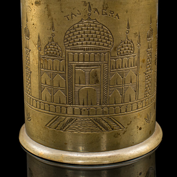 Antique Hand Decorated Cigarette Keeper, Indian, Brass, Tobacco Tin, Victorian