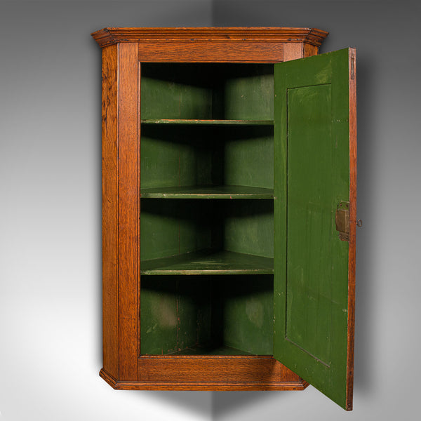 Tall Antique Corner Cabinet, English, Oak, 4 Shelf Wall Cupboard, Georgian, 1800
