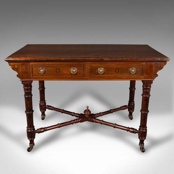 Antique Dressing Table, English Oak, Pine, 2 Drawer, Writing, Console, Victorian