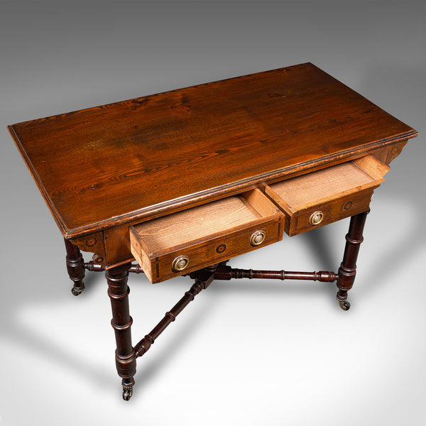 Antique Dressing Table, English Oak, Pine, 2 Drawer, Writing, Console, Victorian