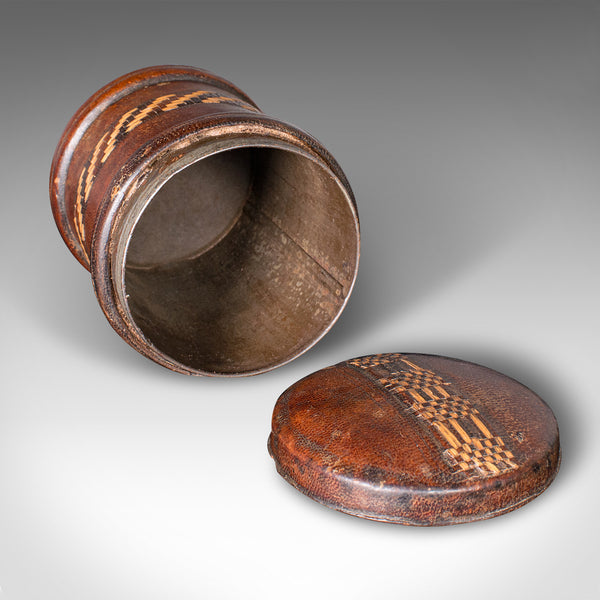 Set Of 4 Antique Storage Tins, English, Morocco Leather, Cigarette Pot, C.1920