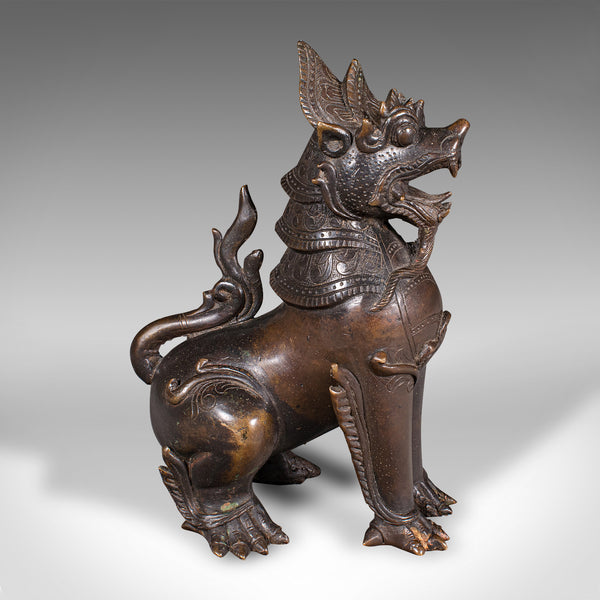 Antique Guardian Lion Figure, Chinese, Bronze Ornament, Buddhist Icon, Victorian