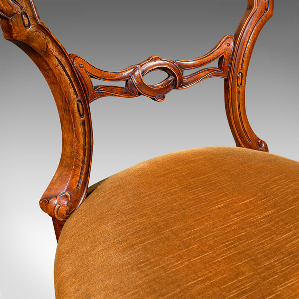 Pair Of Antique Side Chairs, English, Walnut, Buckle Back Seat, Early Victorian