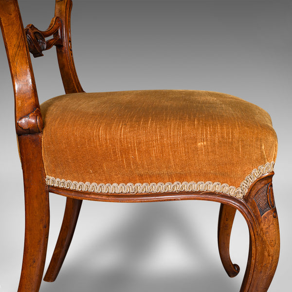Pair Of Antique Side Chairs, English, Walnut, Buckle Back Seat, Early Victorian