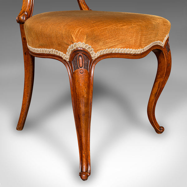 Pair Of Antique Side Chairs, English, Walnut, Buckle Back Seat, Early Victorian