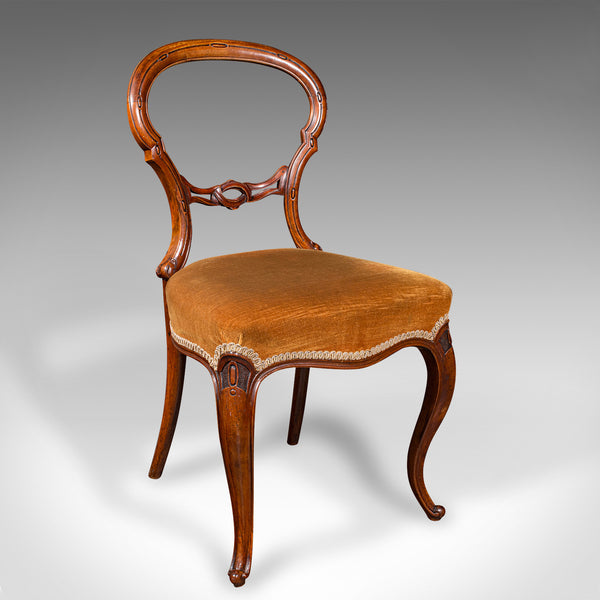 Pair Of Antique Side Chairs, English, Walnut, Buckle Back Seat, Early Victorian