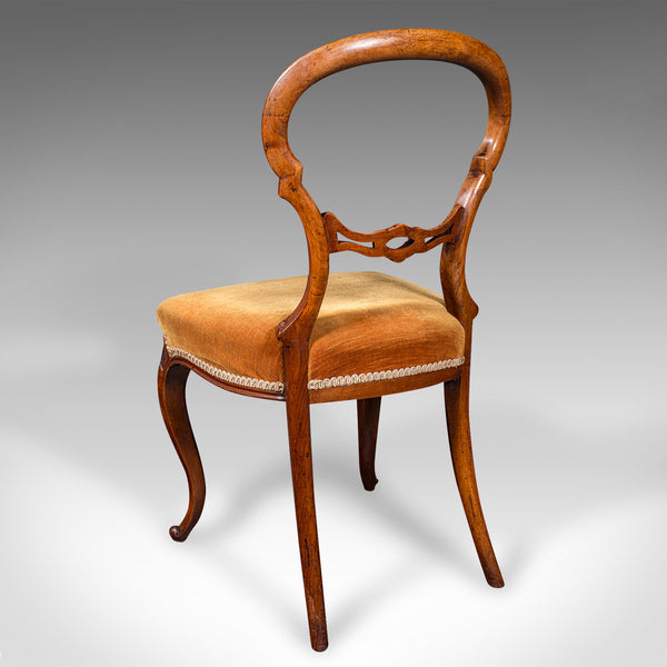 Pair Of Antique Side Chairs, English, Walnut, Buckle Back Seat, Early Victorian