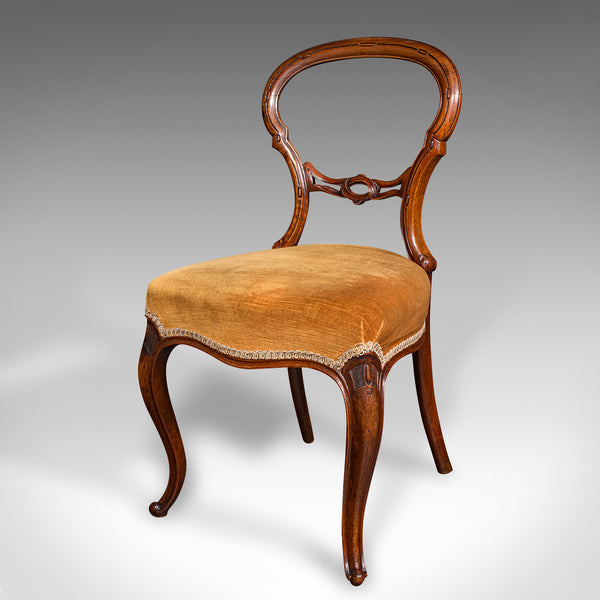 Pair Of Antique Side Chairs, English, Walnut, Buckle Back Seat, Early Victorian