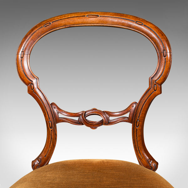 Pair Of Antique Side Chairs, English, Walnut, Buckle Back Seat, Early Victorian