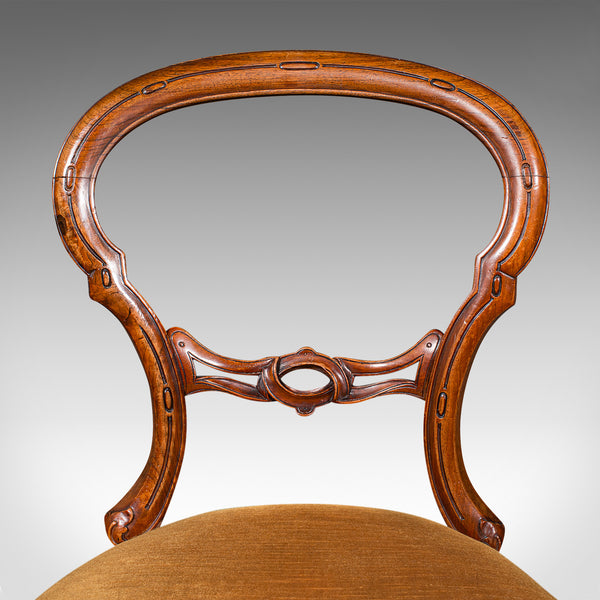 Pair Of Antique Side Chairs, English, Walnut, Buckle Back Seat, Early Victorian