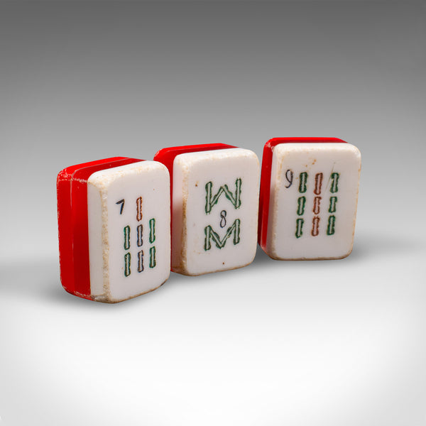 Vintage Cased Mahjong Set, Chinese, Carved Teak, Gaming Set, Mid Century, C.1950