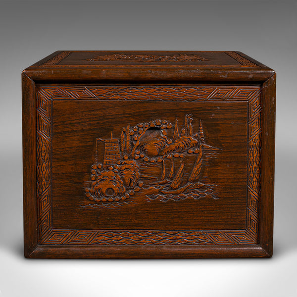 Vintage Cased Mahjong Set, Chinese, Carved Teak, Gaming Set, Mid Century, C.1950