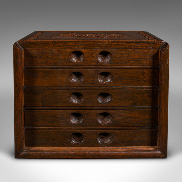 Vintage Cased Mahjong Set, Chinese, Carved Teak, Gaming Set, Mid Century, C.1950