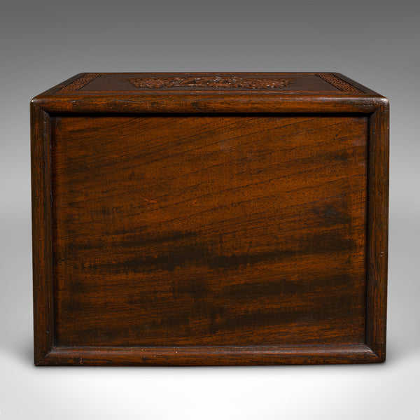 Vintage Cased Mahjong Set, Chinese, Carved Teak, Gaming Set, Mid Century, C.1950