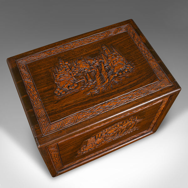 Vintage Cased Mahjong Set, Chinese, Carved Teak, Gaming Set, Mid Century, C.1950