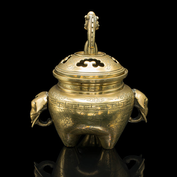 Antique Decorative Censer, Chinese, Brass, Incense Burner, Qing, Victorian, 1900