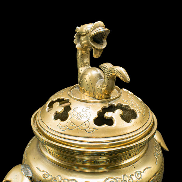 Antique Decorative Censer, Chinese, Brass, Incense Burner, Qing, Victorian, 1900