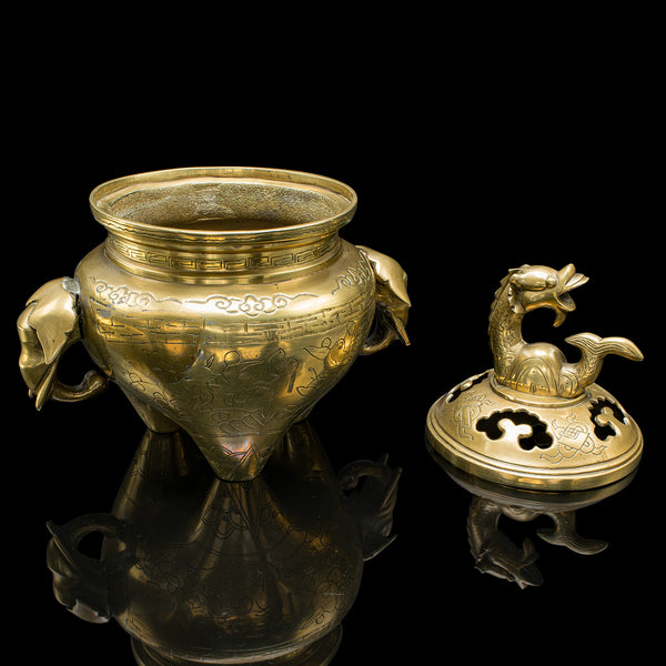 Antique Decorative Censer, Chinese, Brass, Incense Burner, Qing, Victorian, 1900