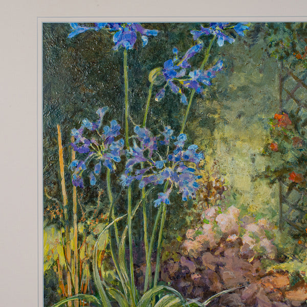 Vintage Garden Painting, English Oil On Board, Glass, Flower Art, Signed, C.1980