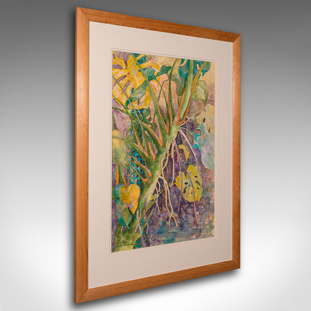 Vintage Watercolour Painting, English, Framed Art, Plant Study, Signed, C.1990