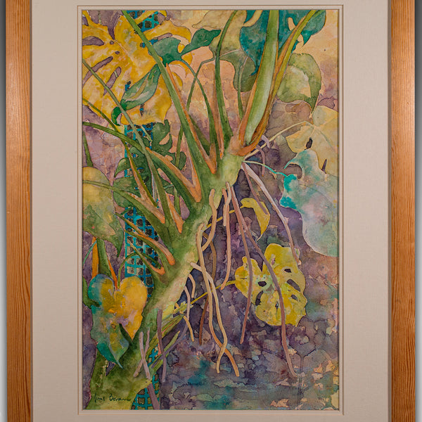 Vintage Watercolour Painting, English, Framed Art, Plant Study, Signed, C.1990