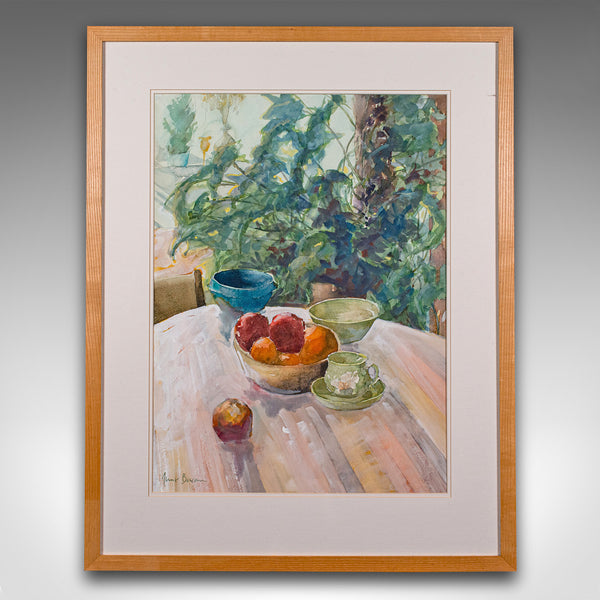 Large Vintage Watercolour, English, Framed Art, Still Life, Signed, Circa 1990