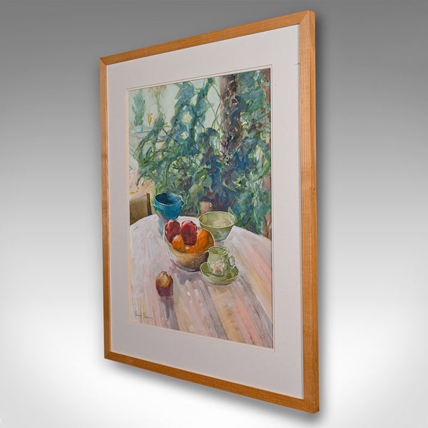 Large Vintage Watercolour, English, Framed Art, Still Life, Signed, Circa 1990