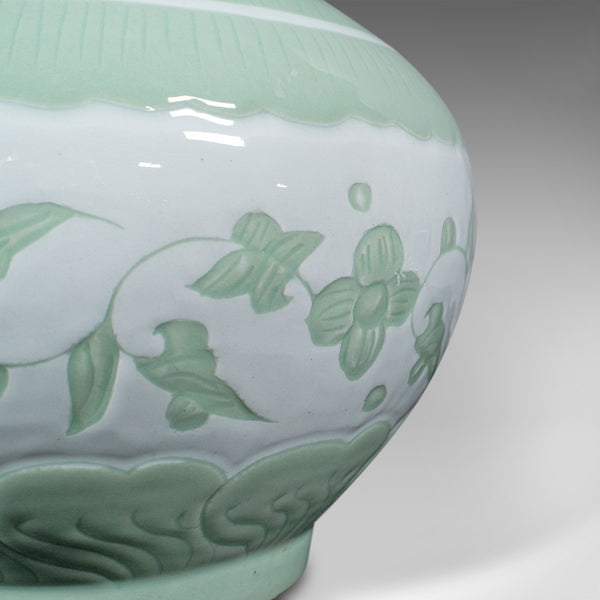 Large Antique Flower Vase, Chinese, Celadon, Ceramic, Baluster Urn, Victorian