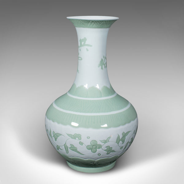 Large Antique Flower Vase, Chinese, Celadon, Ceramic, Baluster Urn, Victorian