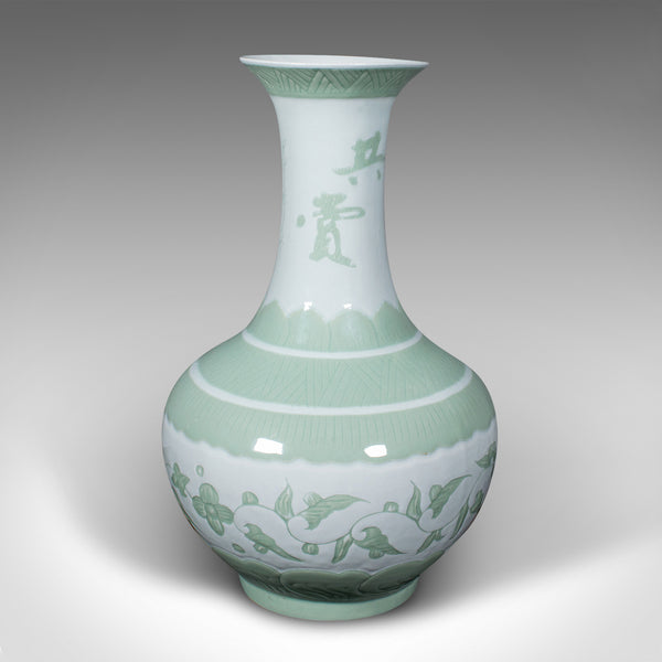 Large Antique Flower Vase, Chinese, Celadon, Ceramic, Baluster Urn, Victorian