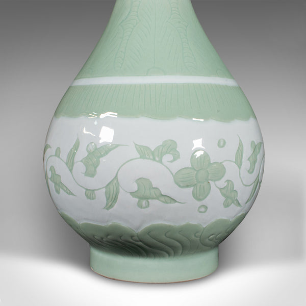 Large Antique Baluster Flower Vase, Chinese, Celadon Ceramic, Bouquet, Victorian