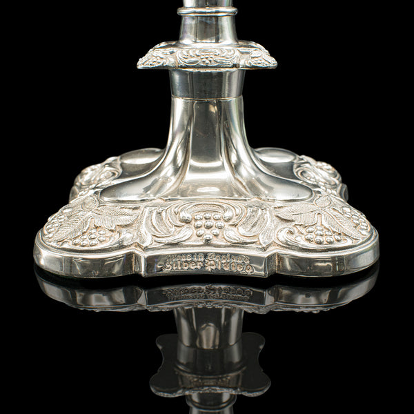 Pair Of Antique Decorative Candlesticks, English, Silver Plate, Candle Sconce