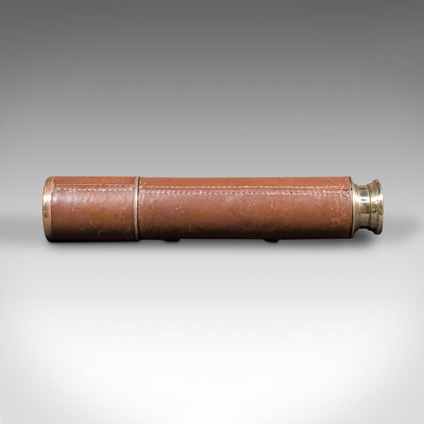 Antique 3 Draw Telescope, English, Leather, Broadhurst Clarkson & Co, Edwardian