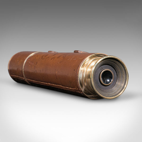 Antique 3 Draw Telescope, English, Leather, Broadhurst Clarkson & Co, Edwardian