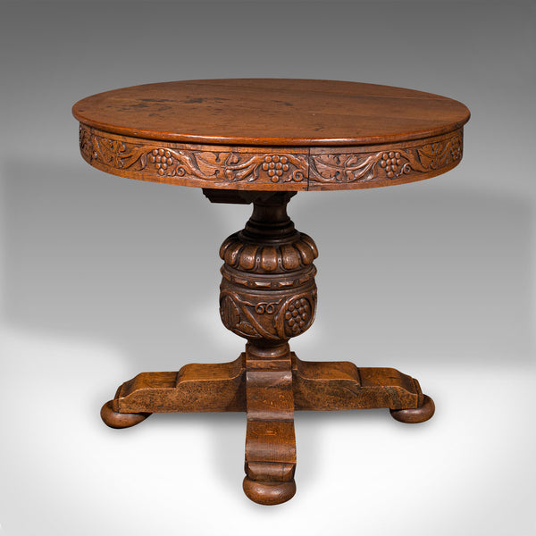 Antique Centre Table, English, Carved Oak, Gothic Revival, Victorian, Circa 1890