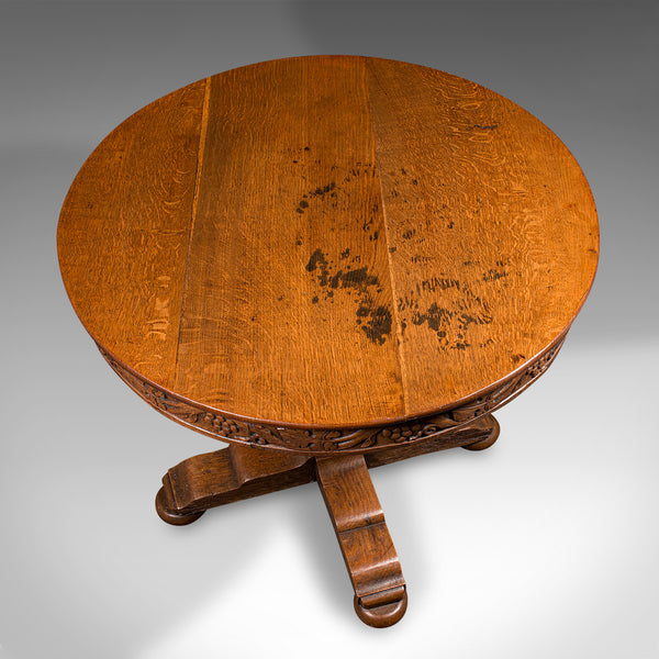 Antique Centre Table, English, Carved Oak, Gothic Revival, Victorian, Circa 1890