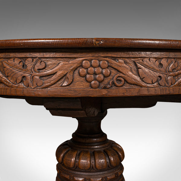 Antique Centre Table, English, Carved Oak, Gothic Revival, Victorian, Circa 1890