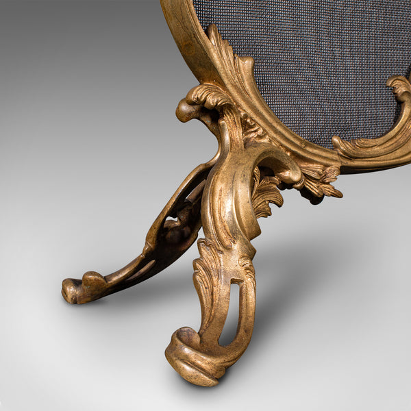 Antique Rococo Fire Screen, French, Gilt Brass, Fireside Panel, Victorian, 1900