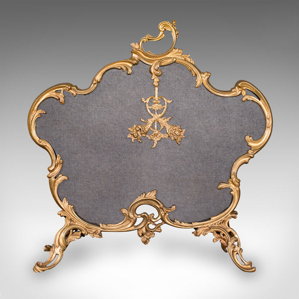 Antique Rococo Fire Screen, French, Gilt Brass, Fireside Panel, Victorian, 1900