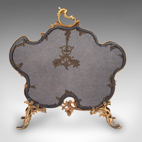 Antique Rococo Fire Screen, French, Gilt Brass, Fireside Panel, Victorian, 1900