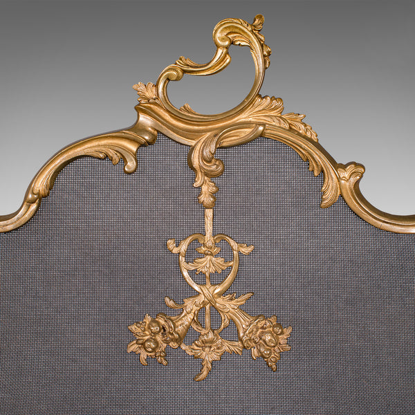 Antique Rococo Fire Screen, French, Gilt Brass, Fireside Panel, Victorian, 1900