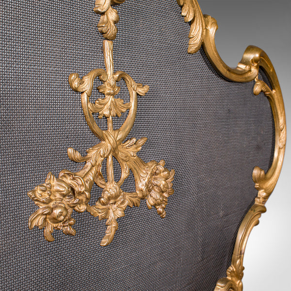 Antique Rococo Fire Screen, French, Gilt Brass, Fireside Panel, Victorian, 1900