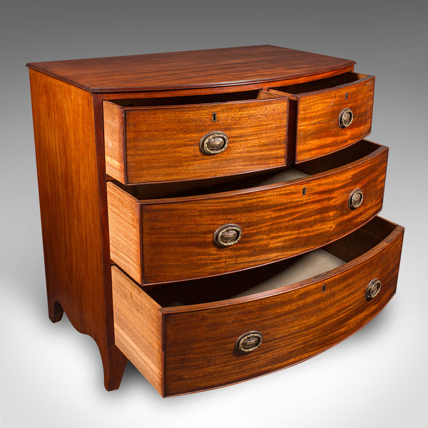 Antique Bow Front Chest of Drawers, English, Bachelors, Bedroom, Georgian, 1790
