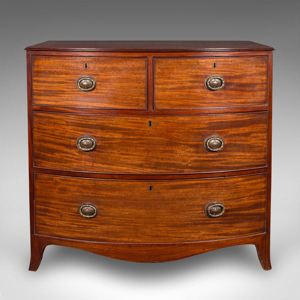 Antique Bow Front Chest of Drawers, English, Bachelors, Bedroom, Georgian, 1790