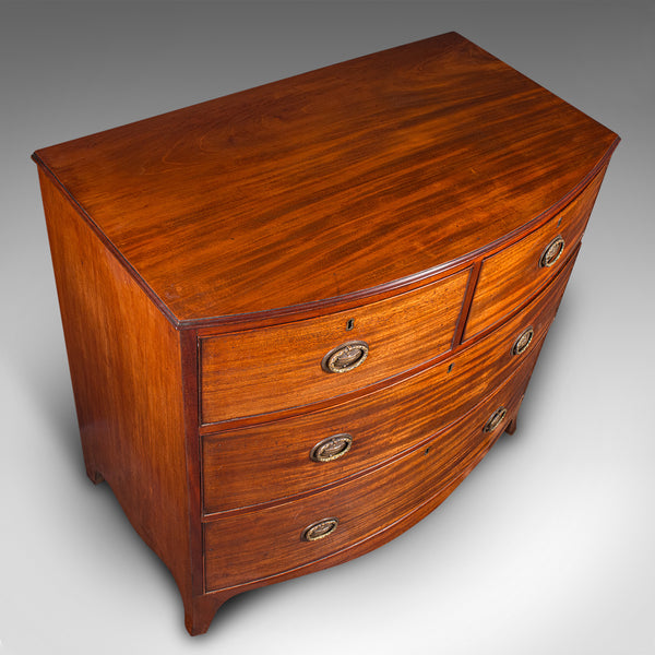 Antique Bow Front Chest of Drawers, English, Bachelors, Bedroom, Georgian, 1790
